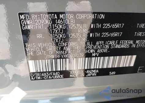 2019 Toyota Rav4 Xle z USA, uszkodzony, nr VIN JTMW1RFVXKD007239